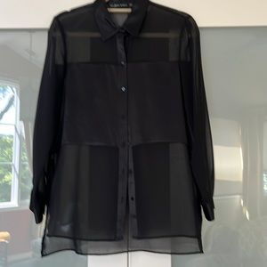 Zara Woman Black Silky-Satin Panel Tunic Blouse